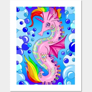 Rainbow seahorse Posters and Art